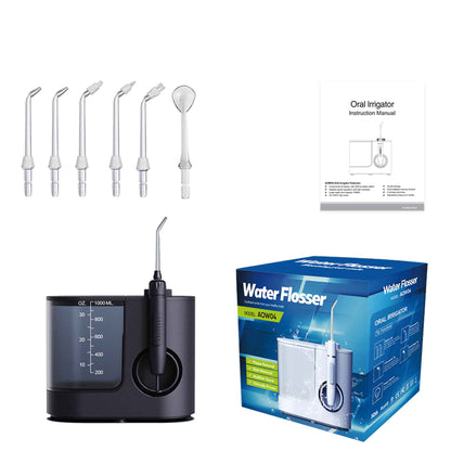 AOW04 Pro Dental Water Flosser 1000ml Black - Electric Oral Pressure Irrigator 30-150psi 5 Tips