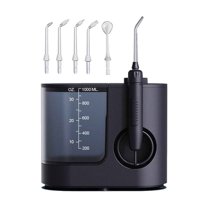 AOW04 Pro Dental Water Flosser 1000ml Black - Electric Oral Pressure Irrigator 30-150psi 5 Tips
