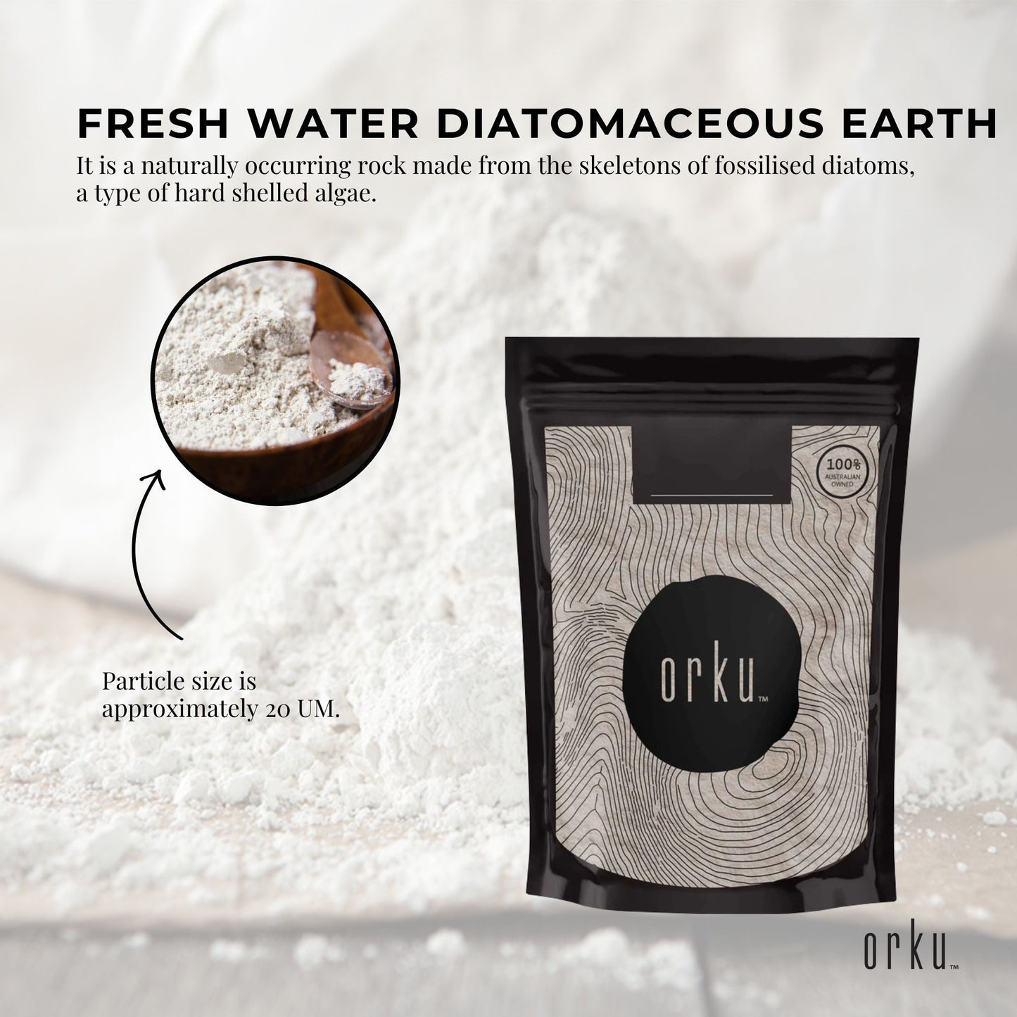 1Kg Organic Food Grade Diatomaceous Earth Powder - Fresh Water Fossil Shell Flour, FDA Approved, Australia Origin