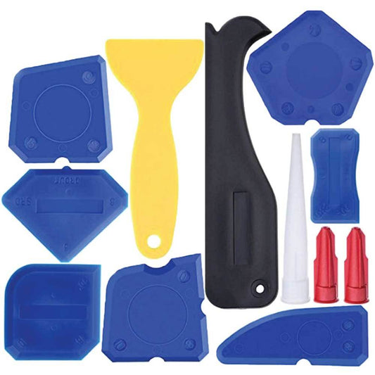 12 Piece Durable Plastic Sealant Tool Set - Silicone Finishing, Grout Scraper, Caulk Remover - Auzzistore