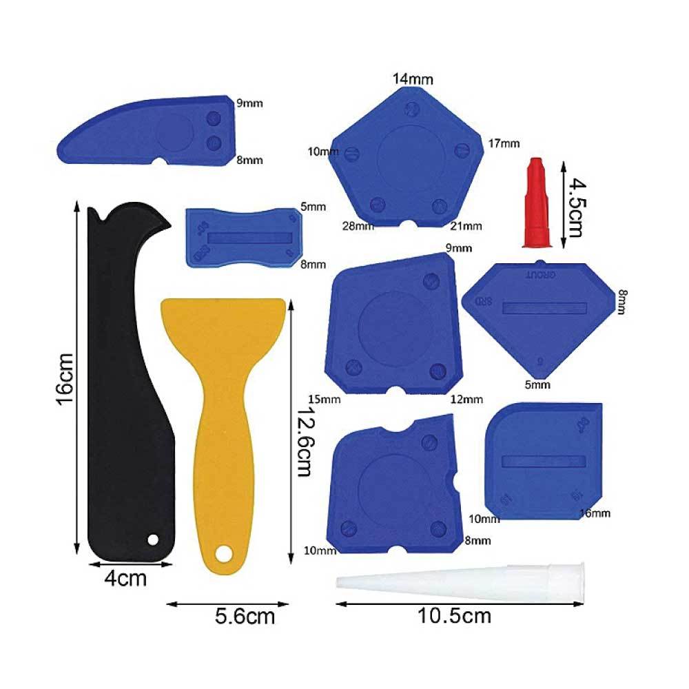 12 Piece Durable Plastic Sealant Tool Set - Silicone Finishing, Grout Scraper, Caulk Remover