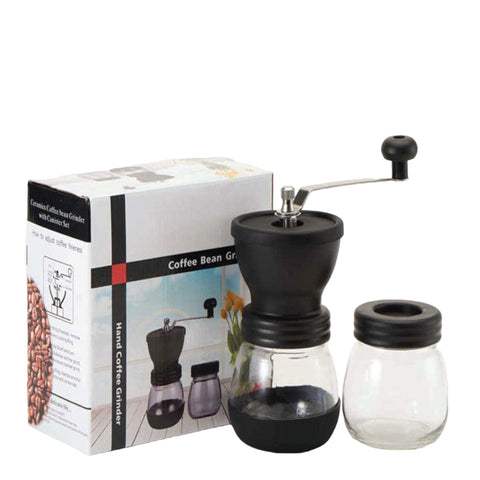 Coffee Bean Grinder - Manual Hand Stainless Ceramic Burr Core Glass Jar Nut Mill - Auzzistore