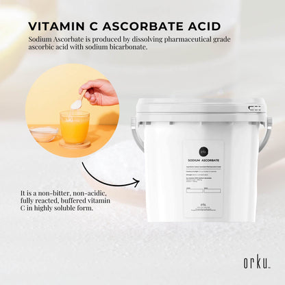 5kg Pharmaceutical Grade Sodium Ascorbate Powder - Buffered Vitamin C, Resealable Tub, Non-Acidic, Soluble