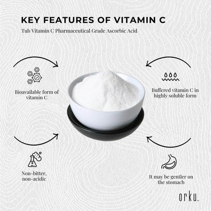 5kg Pharmaceutical Grade Sodium Ascorbate Powder - Buffered Vitamin C, Resealable Tub, Non-Acidic, Soluble