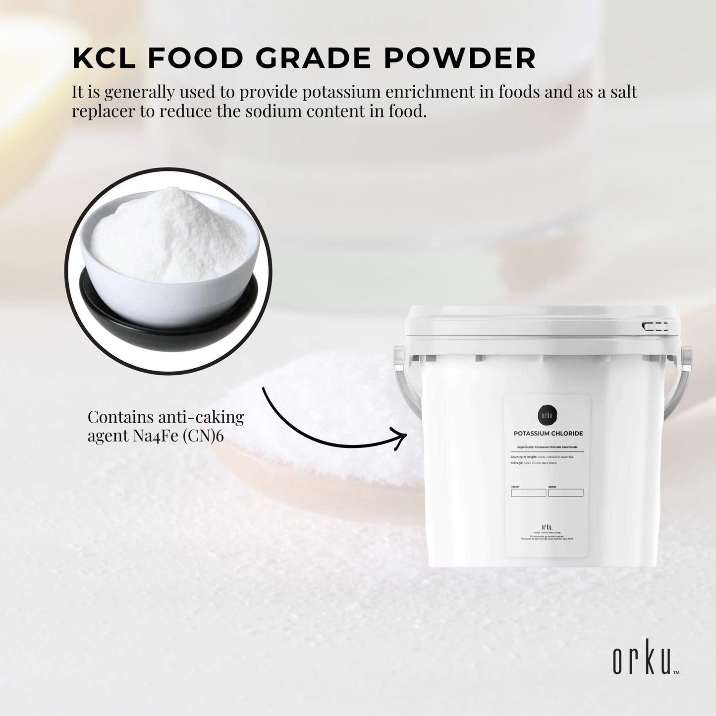 5kg Pure Potassium Chloride KCL E508 Food Grade Powder - Resealable Tub, 99.3% KCI, Salt Replacer
