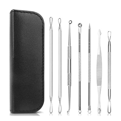 Blackhead Remover 7-Piece Stainless Steel Kit with Leather Case for Acne & Blemish Extraction
