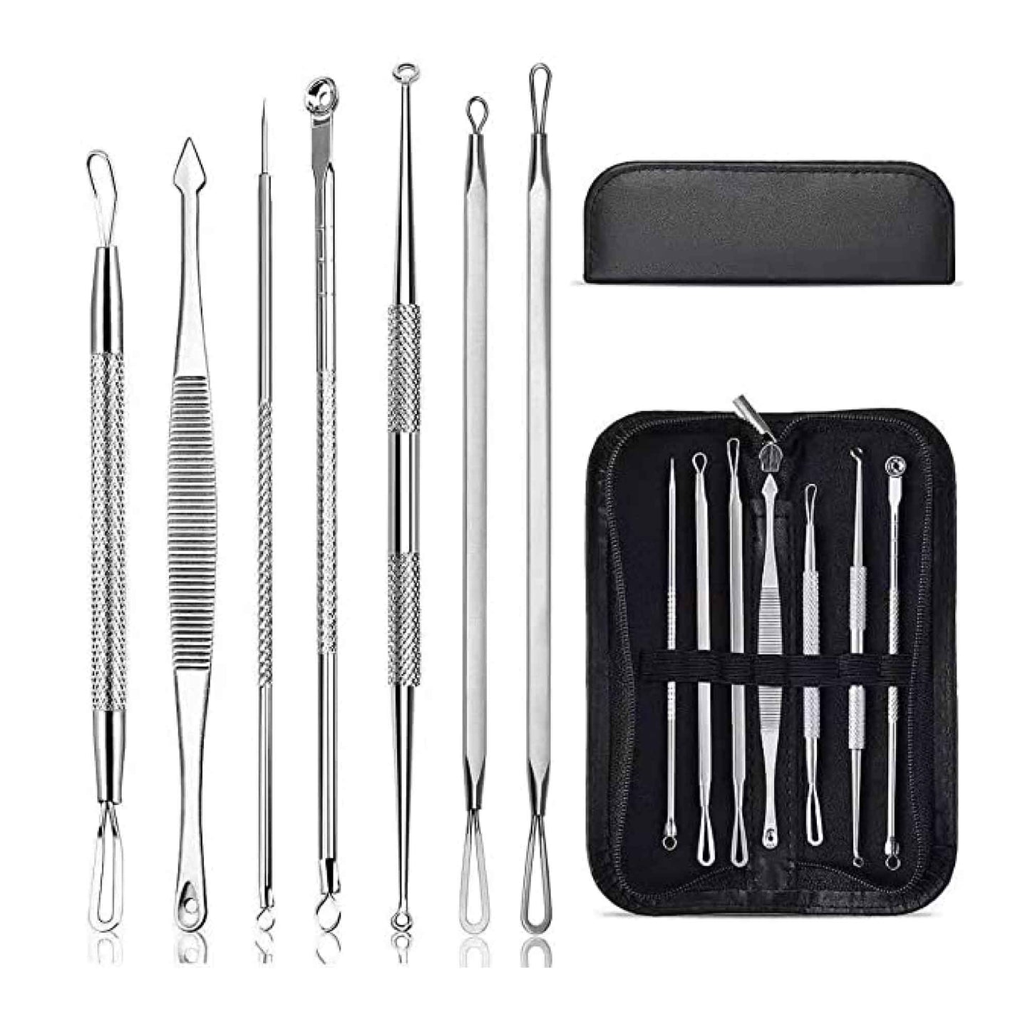 Blackhead Remover 7-Piece Stainless Steel Kit with Leather Case for Acne & Blemish Extraction