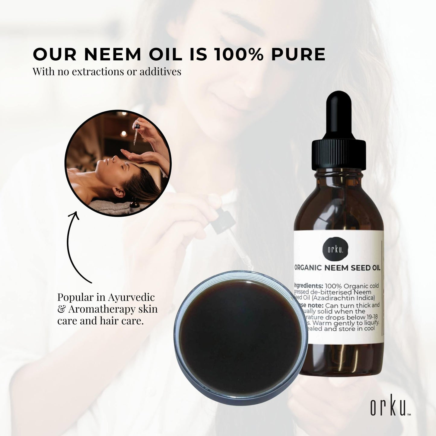 Orku 25ml Organic Neem Seed Oil - Cold Pressed, Virgin, Pharmaceutical Grade, Azadirachtin Rich