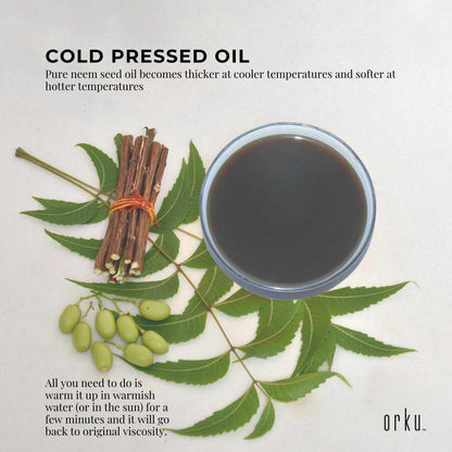 Orku 25ml Organic Neem Seed Oil - Cold Pressed, Virgin, Pharmaceutical Grade, Azadirachtin Rich