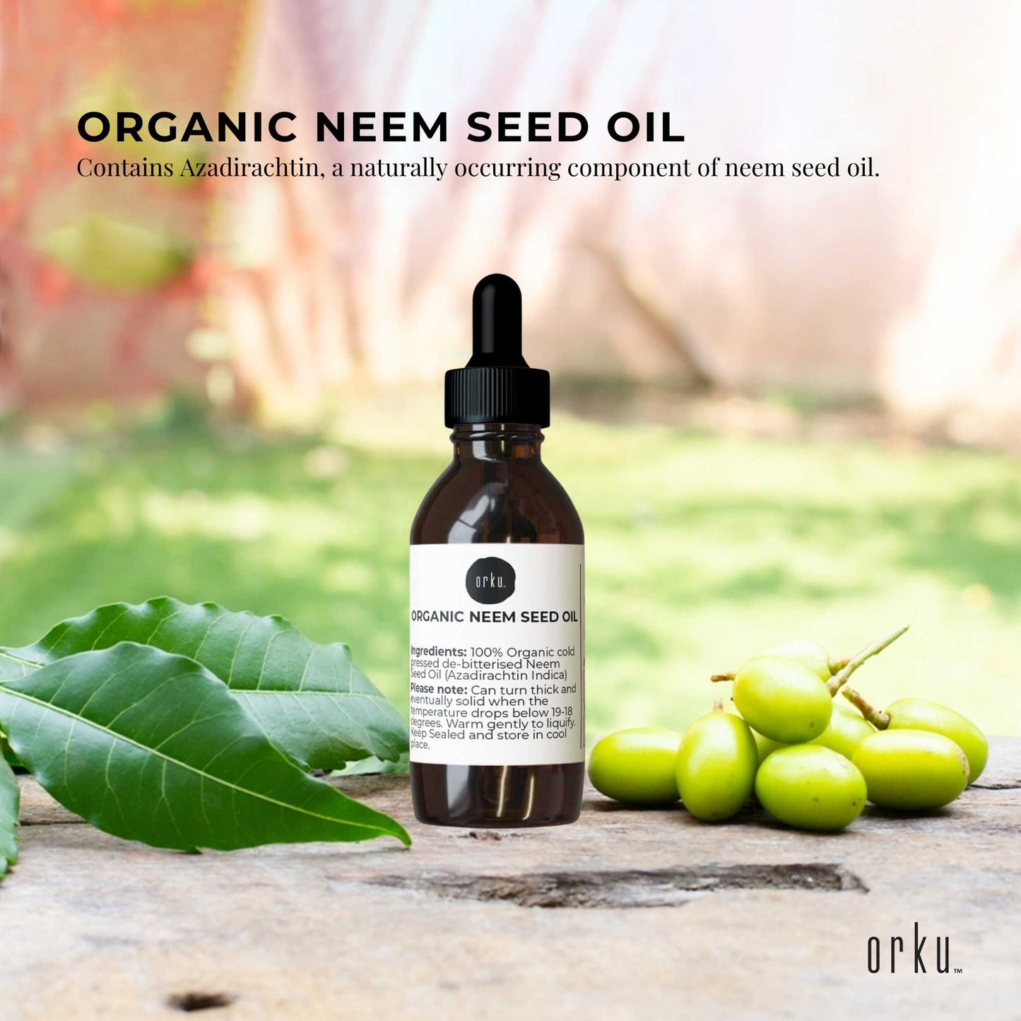 Orku 25ml Organic Neem Seed Oil - Cold Pressed, Virgin, Pharmaceutical Grade, Azadirachtin Rich