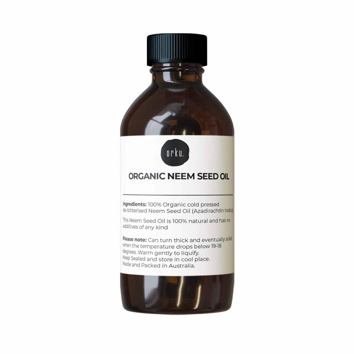Orku 100ml Organic Neem Seed Oil Cold Pressed Azadirachtin Indica Amber Bottle