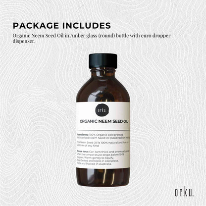 Orku 100ml Organic Neem Seed Oil Cold Pressed Azadirachtin Indica Amber Bottle