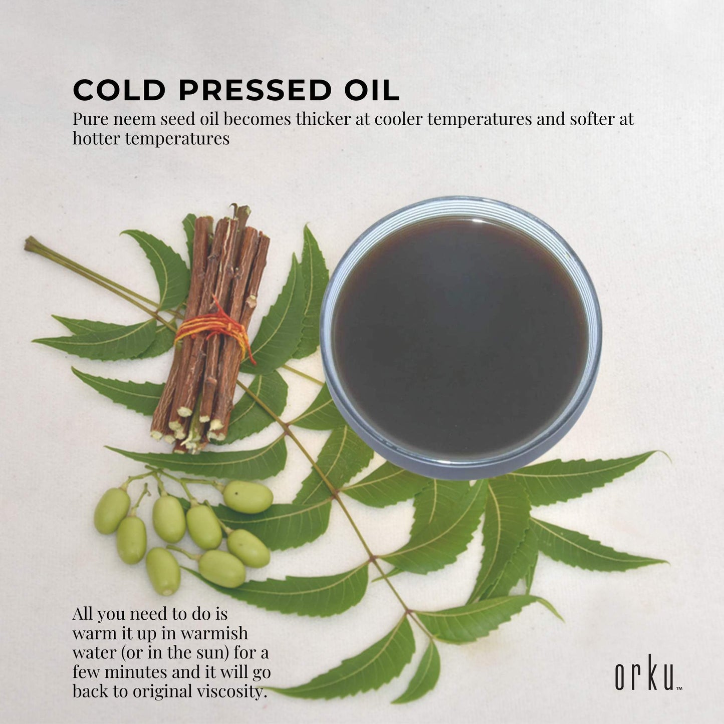 Orku 100ml Organic Neem Seed Oil Cold Pressed Azadirachtin Indica Amber Bottle