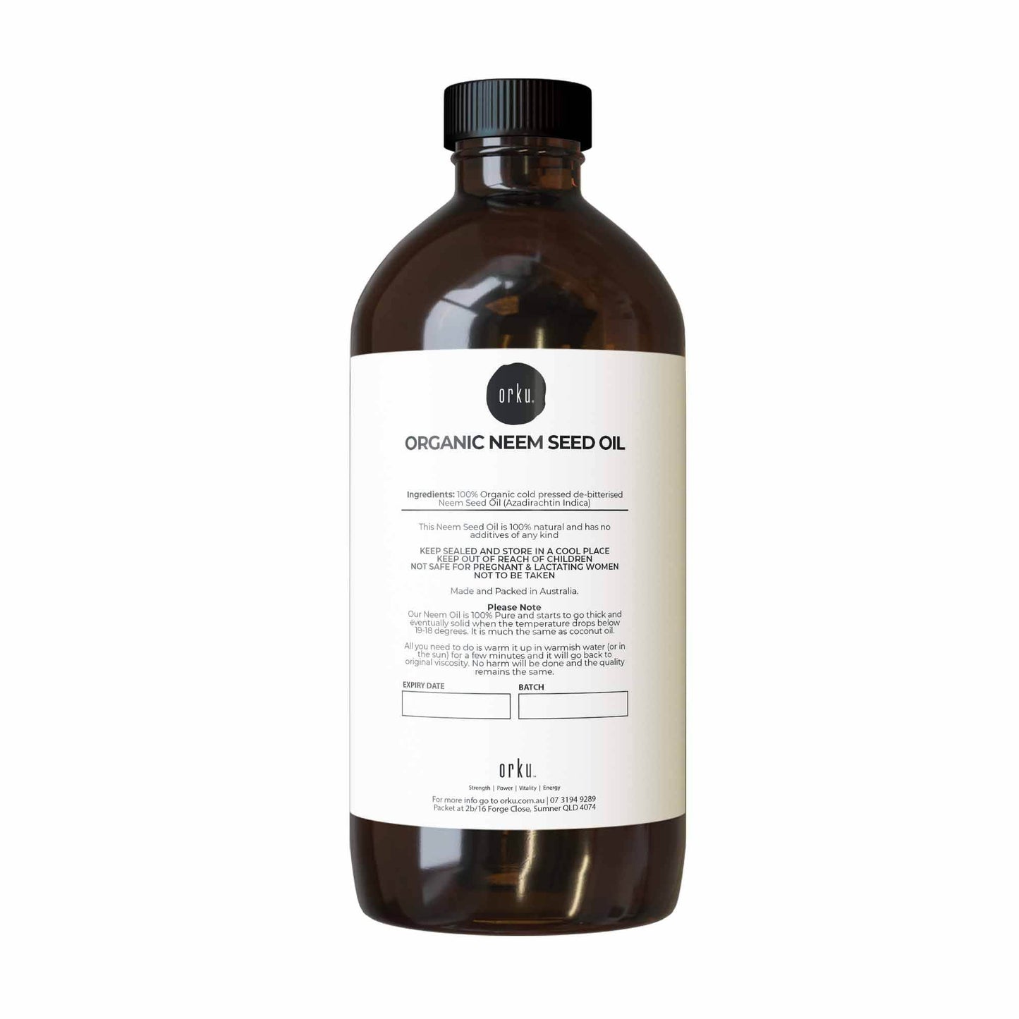 Orku 500ml Organic Neem Seed Oil Cold Pressed Azadirachtin Indica for Skin & Hair Care