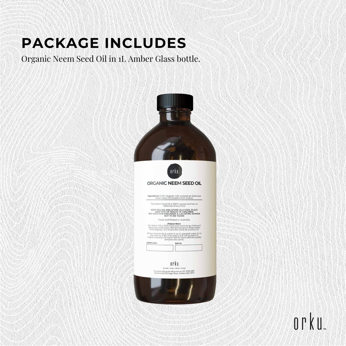 Orku 500ml Organic Neem Seed Oil Cold Pressed Azadirachtin Indica for Skin & Hair Care