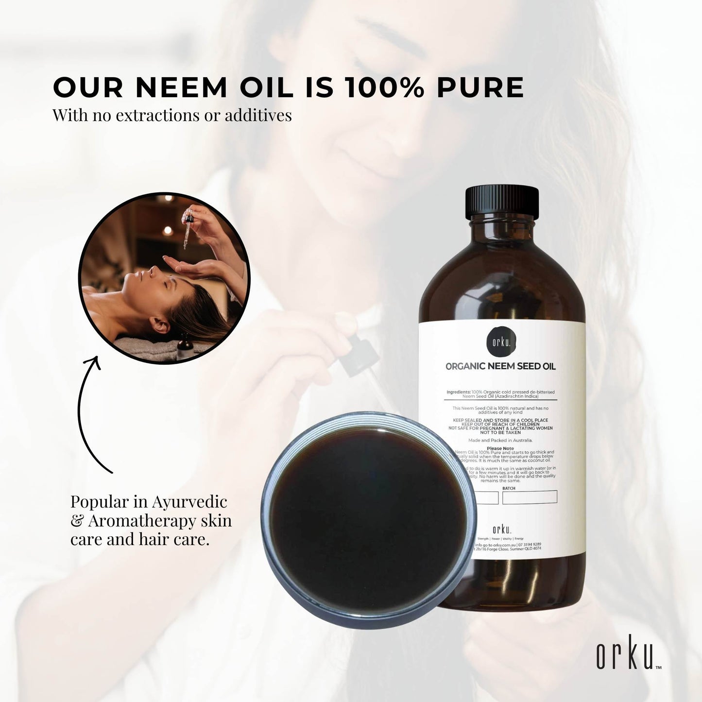 Orku 500ml Organic Neem Seed Oil Cold Pressed Azadirachtin Indica for Skin & Hair Care