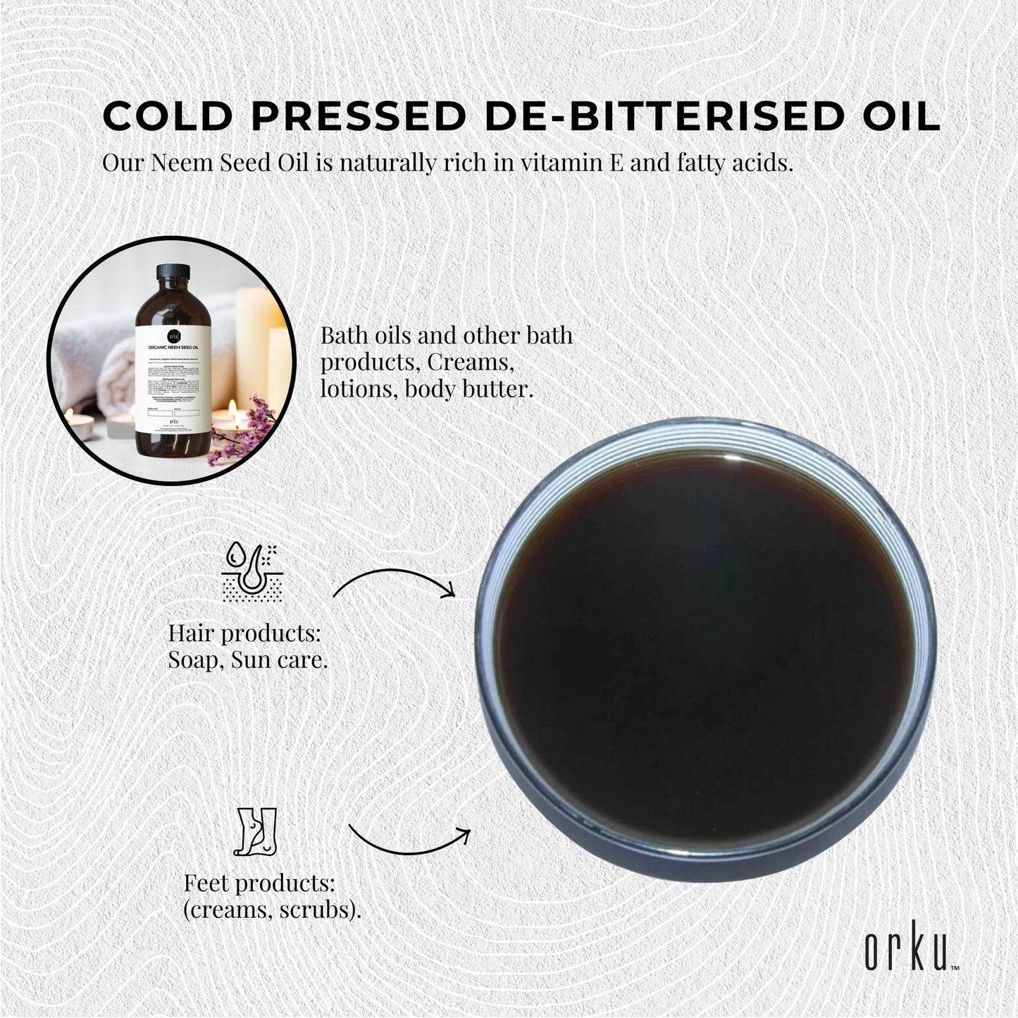 Orku 500ml Organic Neem Seed Oil Cold Pressed Azadirachtin Indica for Skin & Hair Care