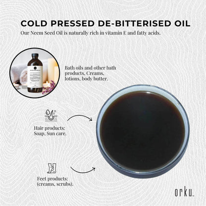 Orku 500ml Organic Neem Seed Oil Cold Pressed Azadirachtin Indica for Skin & Hair Care