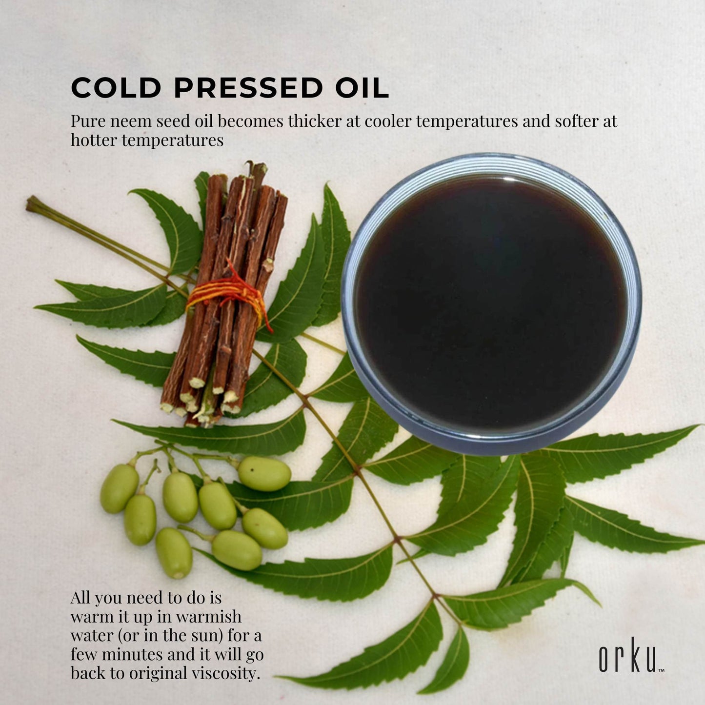Orku 500ml Organic Neem Seed Oil Cold Pressed Azadirachtin Indica for Skin & Hair Care