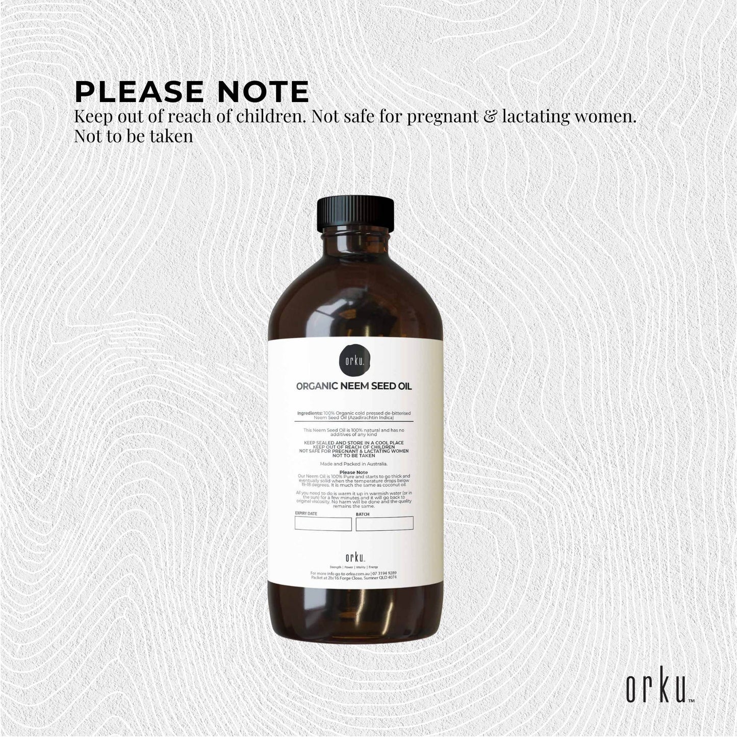 Orku 500ml Organic Neem Seed Oil Cold Pressed Azadirachtin Indica for Skin & Hair Care