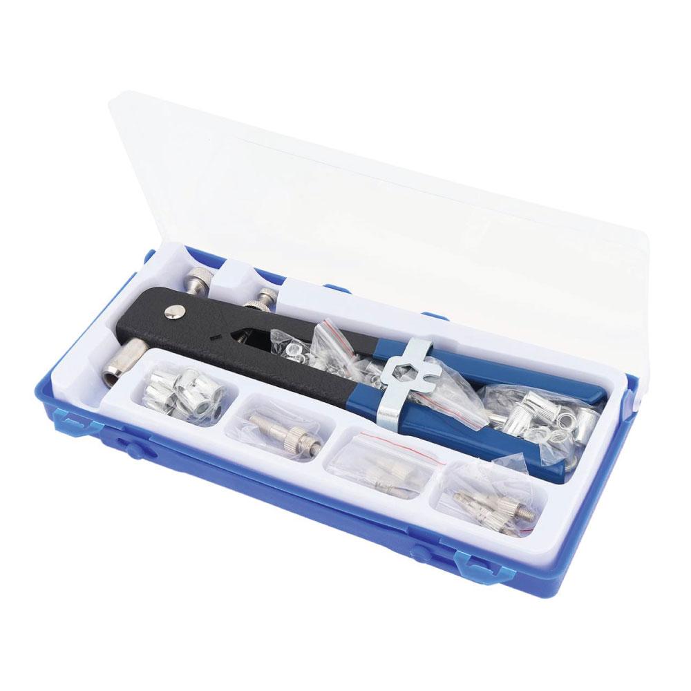 V238 106-Piece Threaded Insert Rivet Kit, Nut Riveter Setter Tool, M3-M8 Mandrels, Steel, Rubber Handle