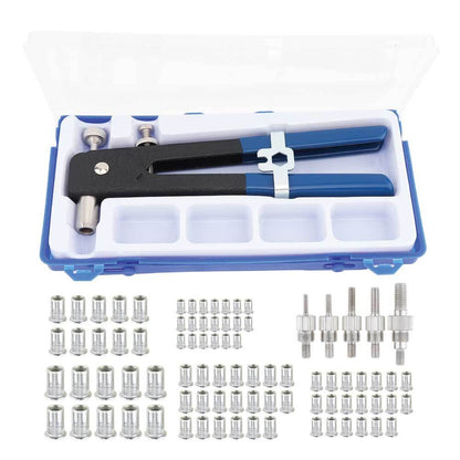 V238 106-Piece Threaded Insert Rivet Kit, Nut Riveter Setter Tool, M3-M8 Mandrels, Steel, Rubber Handle