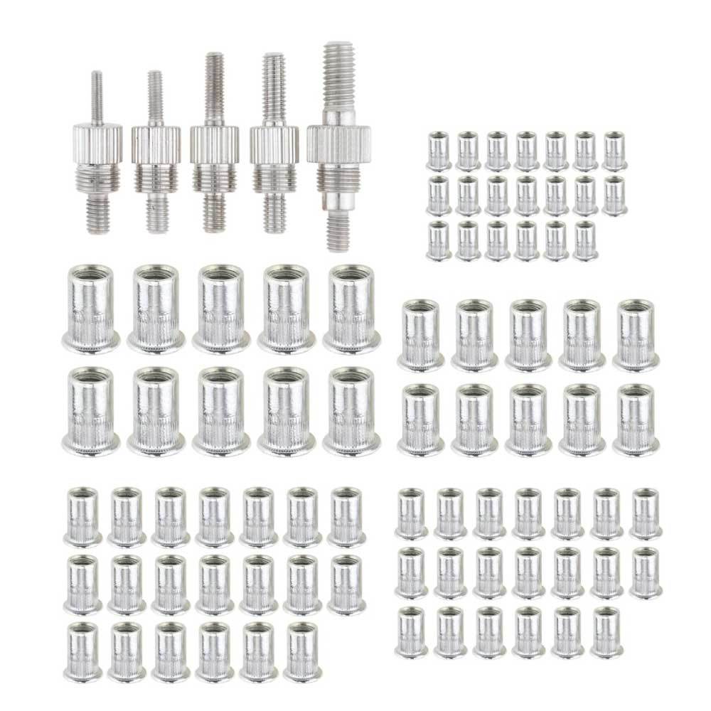 V238 106-Piece Threaded Insert Rivet Kit, Nut Riveter Setter Tool, M3-M8 Mandrels, Steel, Rubber Handle