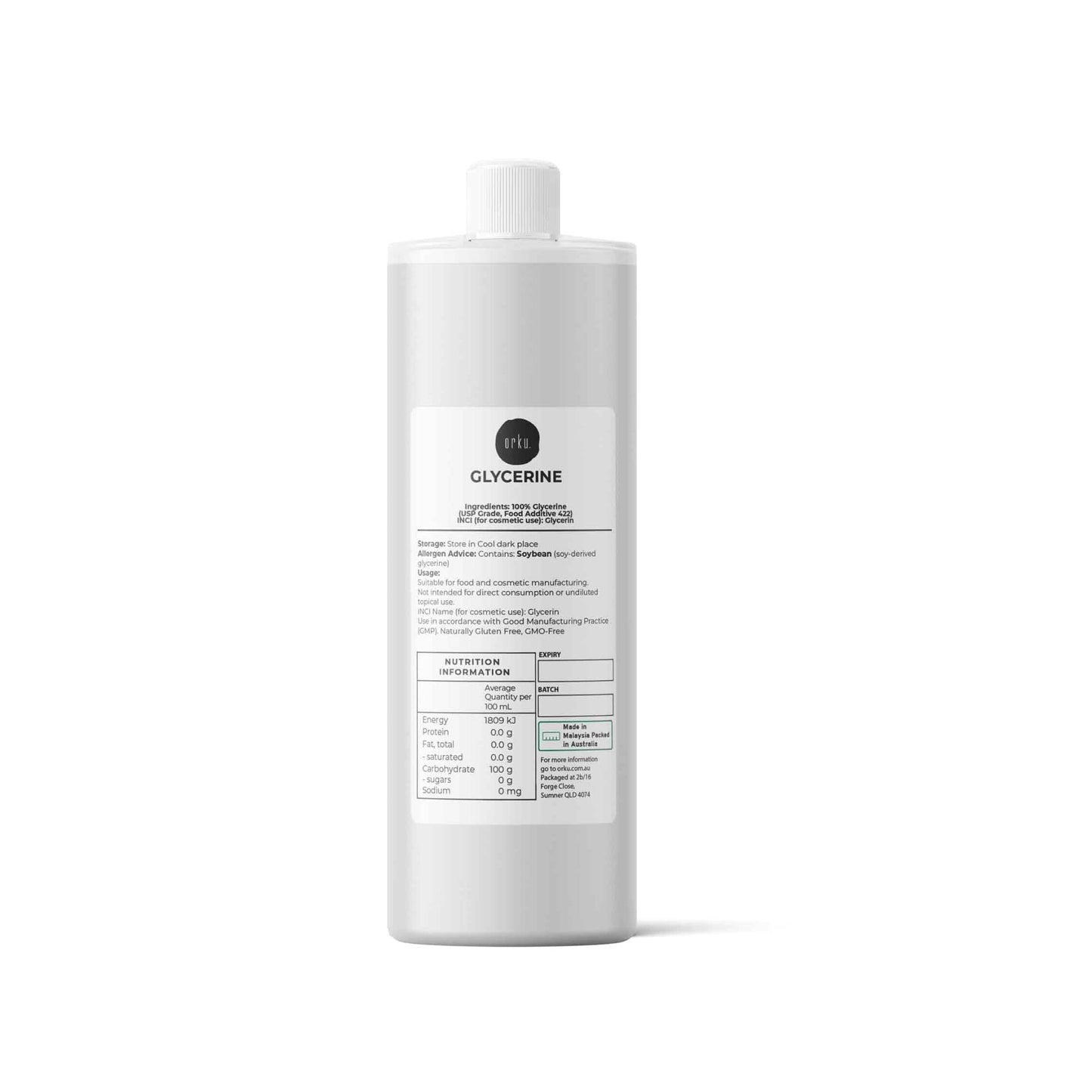 Orku 500ml Glycerine 99.9% Pure USP Food + Cosmetic Grade – Vegetable Glycerol
