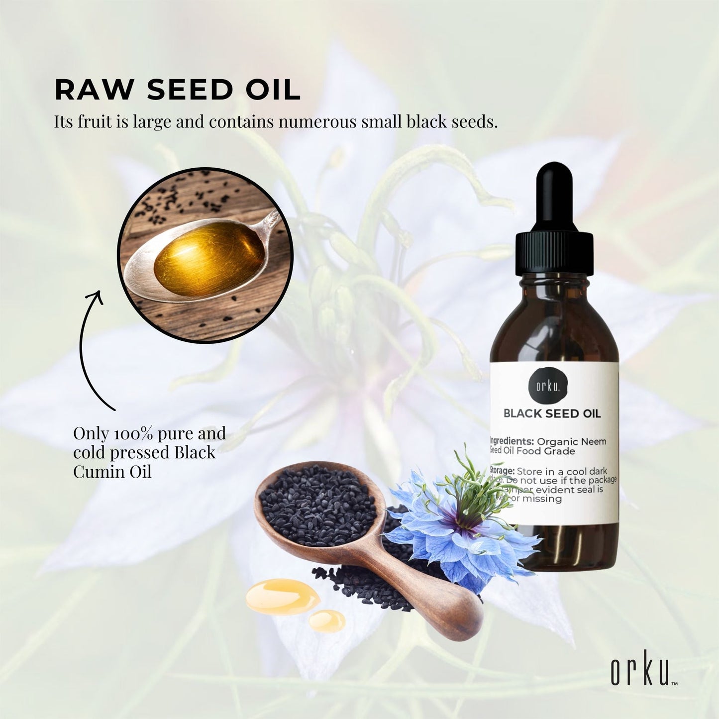 Orku Ethiopian Black Seed Oil 25ml - 100% Pure Cold Pressed, Non-Refined, Vegan, No Additives