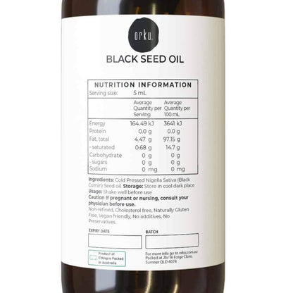 Orku Ethiopian Black Seed Oil 25ml - 100% Pure Cold Pressed, Non-Refined, Vegan, No Additives