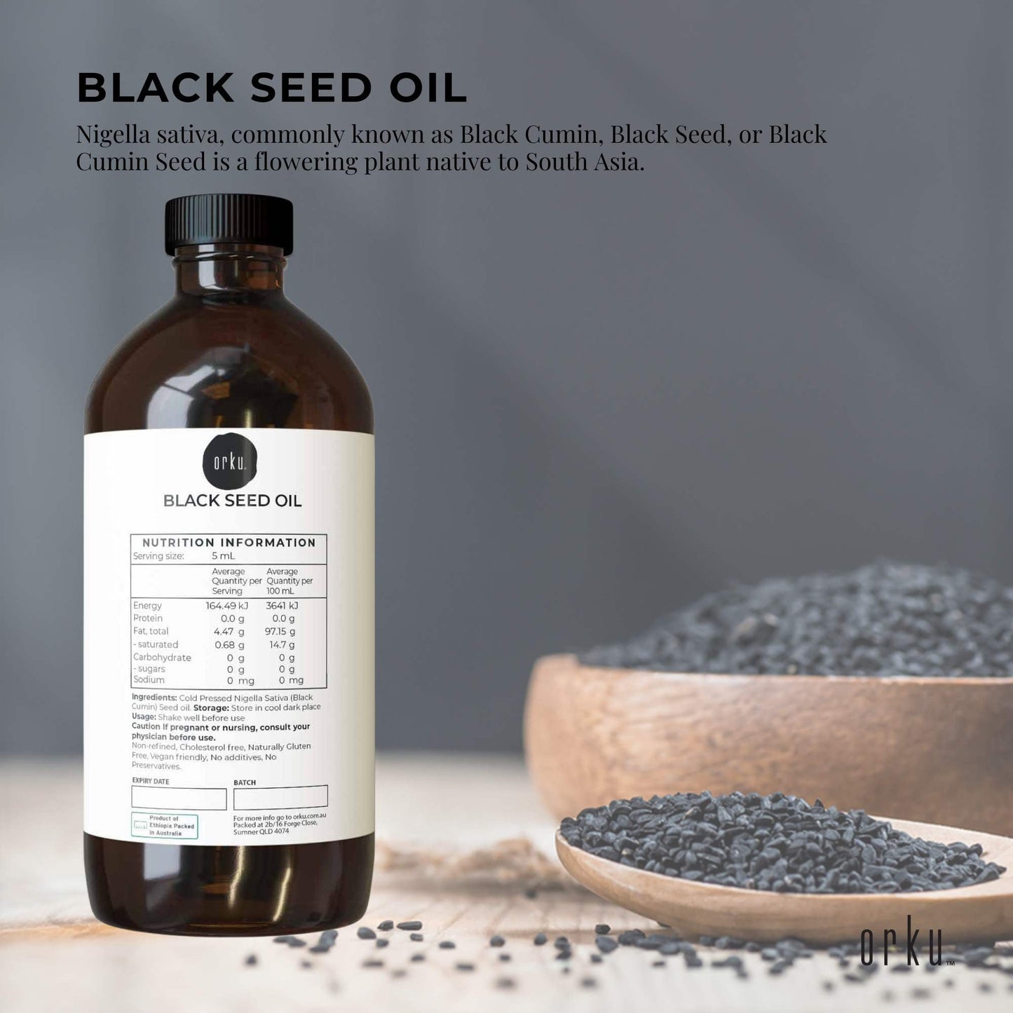 Orku Ethiopian Black Seed Oil 1L - 100% Pure Cold Pressed, Non-Refined, Vegan, Gluten-Free