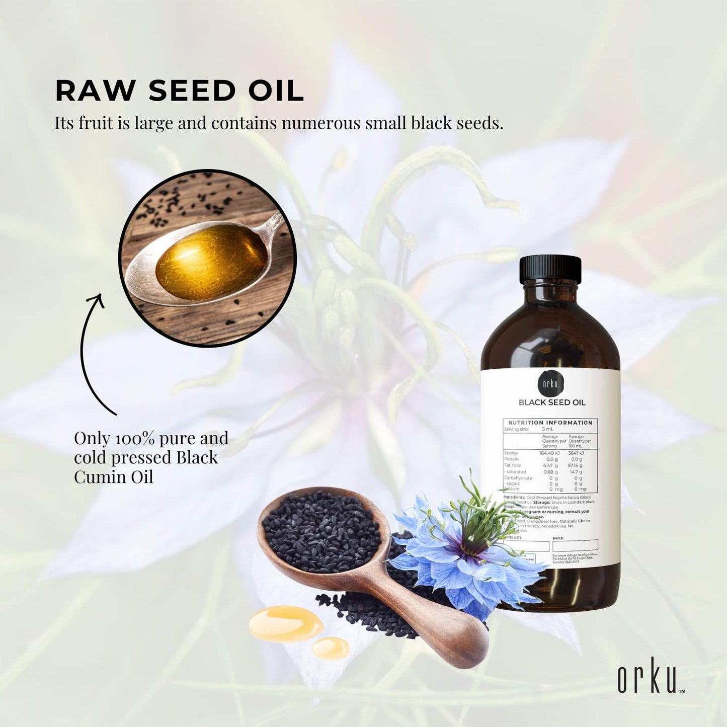 Orku Ethiopian Black Seed Oil 1L - 100% Pure Cold Pressed, Non-Refined, Vegan, Gluten-Free