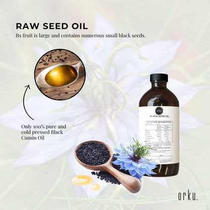 Orku Ethiopian Black Seed Oil 1L - 100% Pure Cold Pressed, Non-Refined, Vegan, Gluten-Free