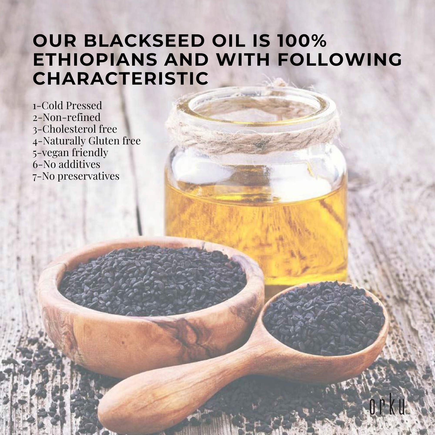 Orku Ethiopian Black Seed Oil 1L - 100% Pure Cold Pressed, Non-Refined, Vegan, Gluten-Free