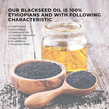 Orku Ethiopian Black Seed Oil 1L - 100% Pure Cold Pressed, Non-Refined, Vegan, Gluten-Free