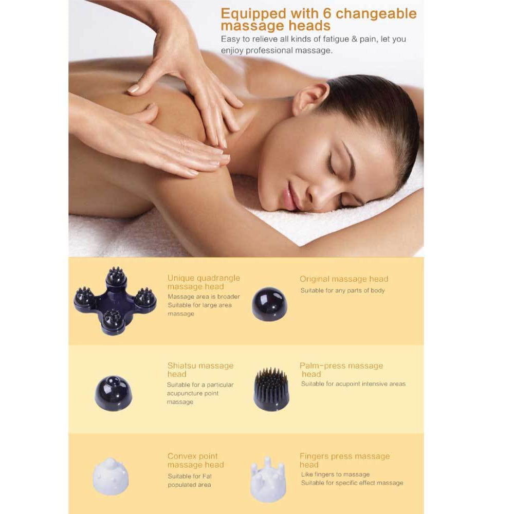 Compact Handheld Body Massager V238-SUPDZ - 6 Heads, Adjustable Speeds, Ergonomic Design, 28W Power