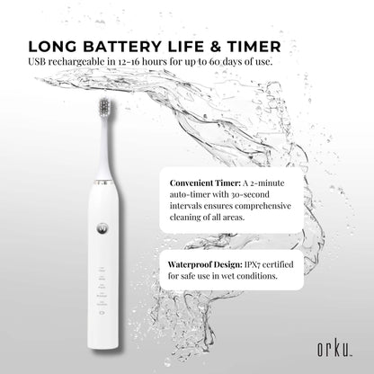 Bewellaero Smart Sonic Electric Toothbrush AOE03 - USB Rechargeable, 5 Modes, 2 Heads, IPX7 Waterproof