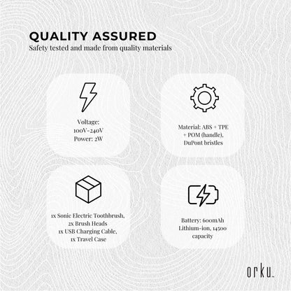 Bewellaero Smart Sonic Electric Toothbrush AOE03 - USB Rechargeable, 5 Modes, 2 Heads, IPX7 Waterproof