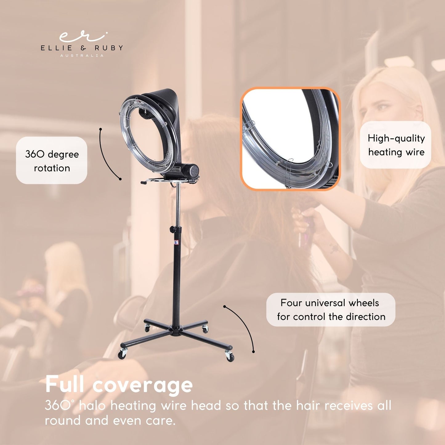 YC-106 Hair Dryer Accelerator with 360˚ Rotating Halo, Adjustable Height, 6 Modes, 900-1000W
