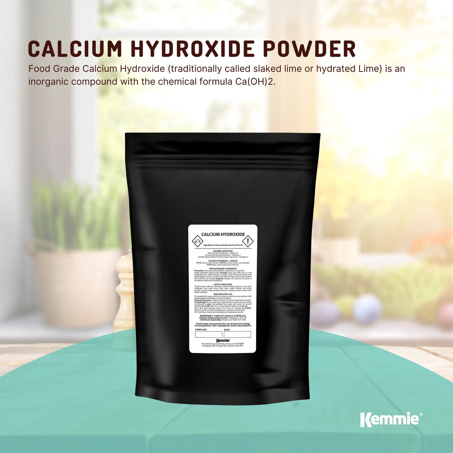 1Kg Food Grade Calcium Hydroxide Powder - FCC Hydrated Slaked Lime, 95% Purity, Ca(OH)2, Resealable Bag