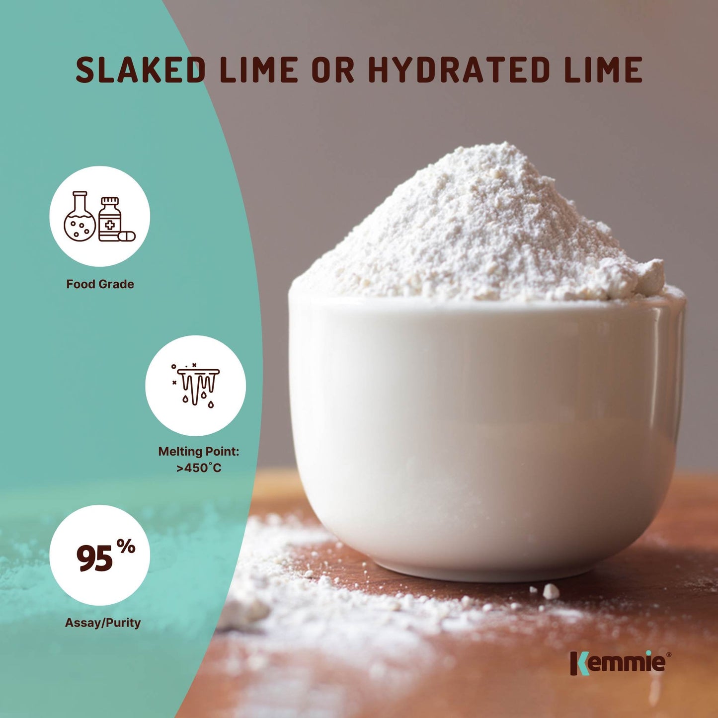 1Kg Food Grade Calcium Hydroxide Powder - FCC Hydrated Slaked Lime, 95% Purity, Ca(OH)2, Resealable Bag