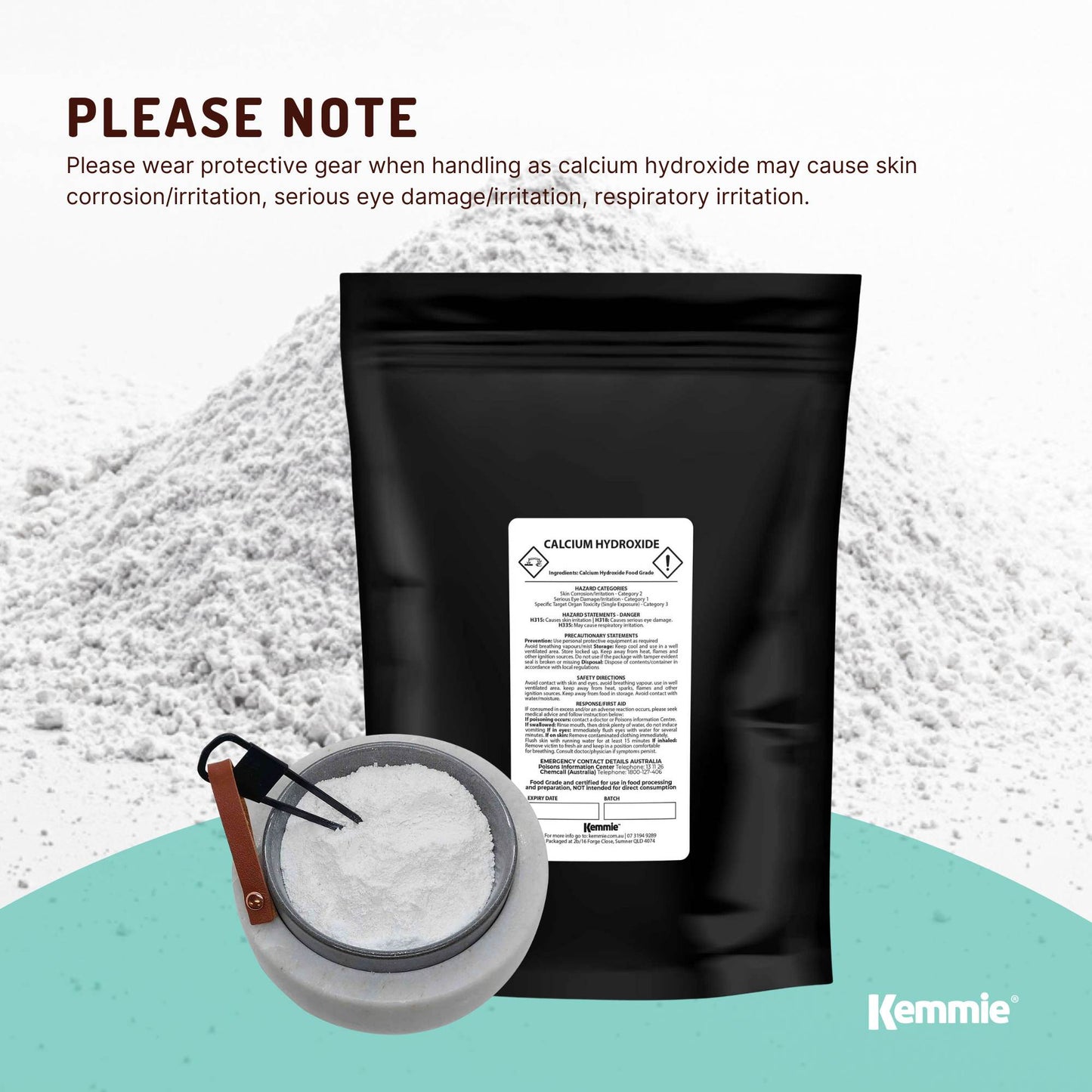 1Kg Food Grade Calcium Hydroxide Powder - FCC Hydrated Slaked Lime, 95% Purity, Ca(OH)2, Resealable Bag