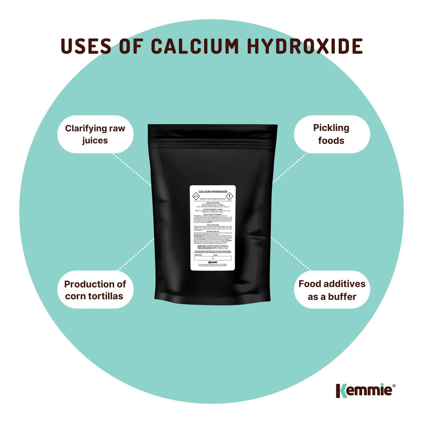 1Kg Food Grade Calcium Hydroxide Powder - FCC Hydrated Slaked Lime, 95% Purity, Ca(OH)2, Resealable Bag