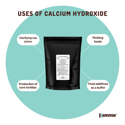 1Kg Food Grade Calcium Hydroxide Powder - FCC Hydrated Slaked Lime, 95% Purity, Ca(OH)2, Resealable Bag