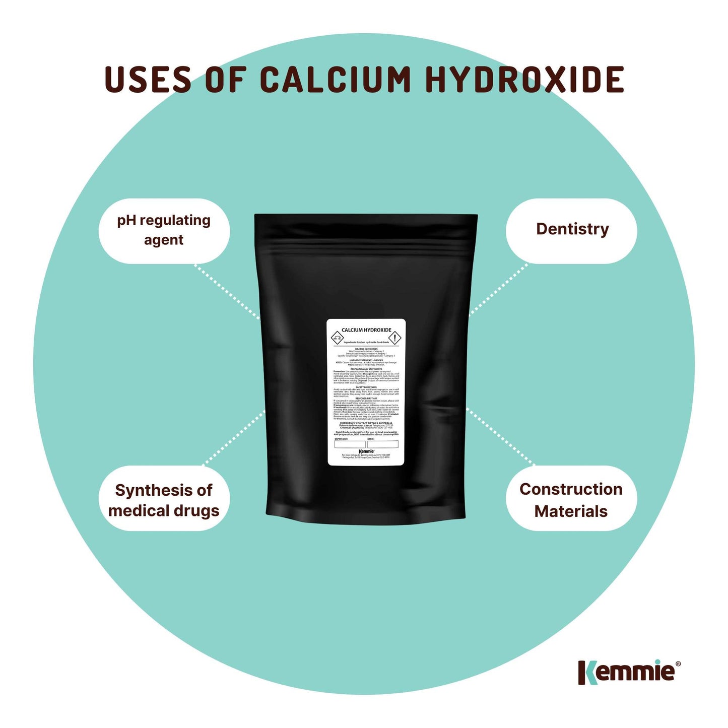 1Kg Food Grade Calcium Hydroxide Powder - FCC Hydrated Slaked Lime, 95% Purity, Ca(OH)2, Resealable Bag