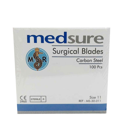 Medsure Surgical Blades Size 11, Sterile Carbon Steel, Disposable, Box of 100, CE 2460 Approved