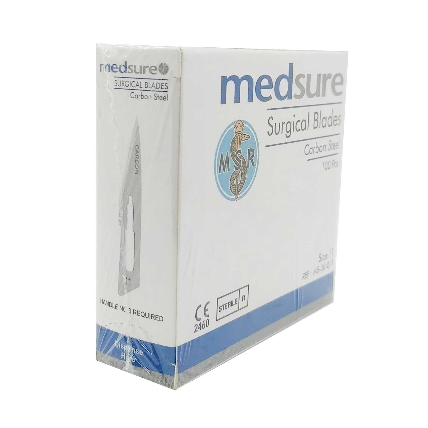 Medsure Surgical Blades Size 11, Sterile Carbon Steel, Disposable, Box of 100, CE 2460 Approved