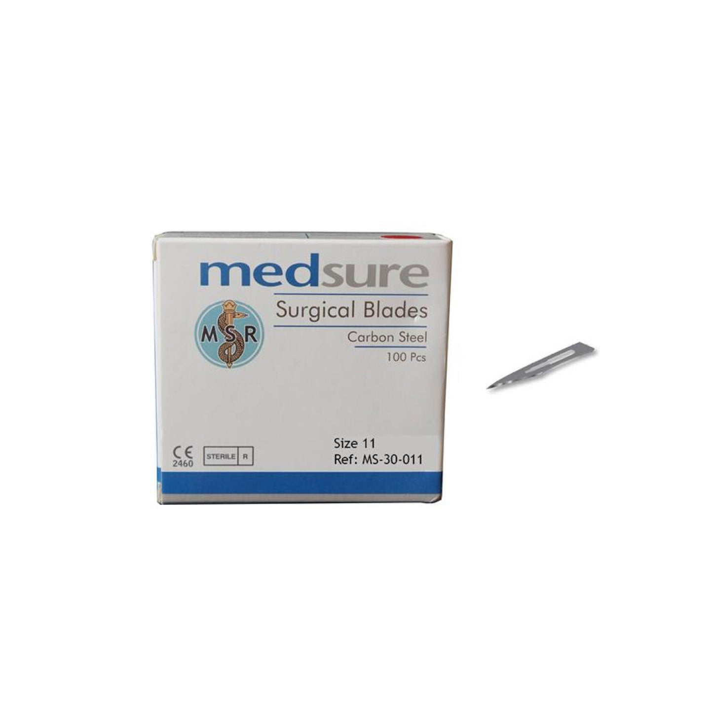 Medsure Surgical Blades Size 11, Sterile Carbon Steel, Disposable, Box of 100, CE 2460 Approved