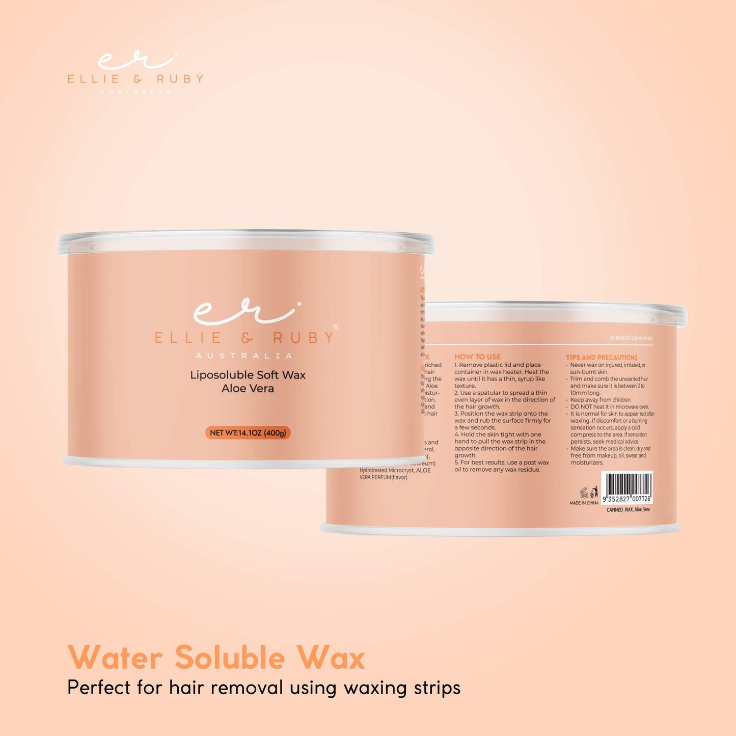 Aloe Vera 400g Soft Wax Hair Removal - Water Soluble, All Skin Types, Resealable Can