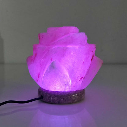 USB Colour Changing Salt Himalayan Lamp - Flower Shape Pink Rock LED Light